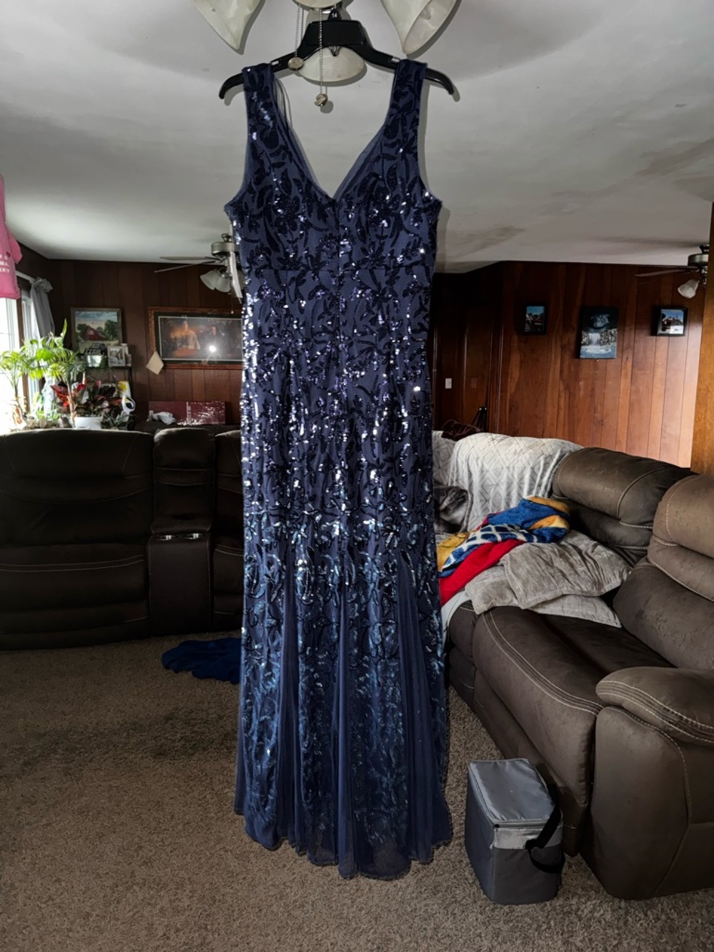 R&M Richards Navy and Black Sequin Floral Evening Dress never worn to large.